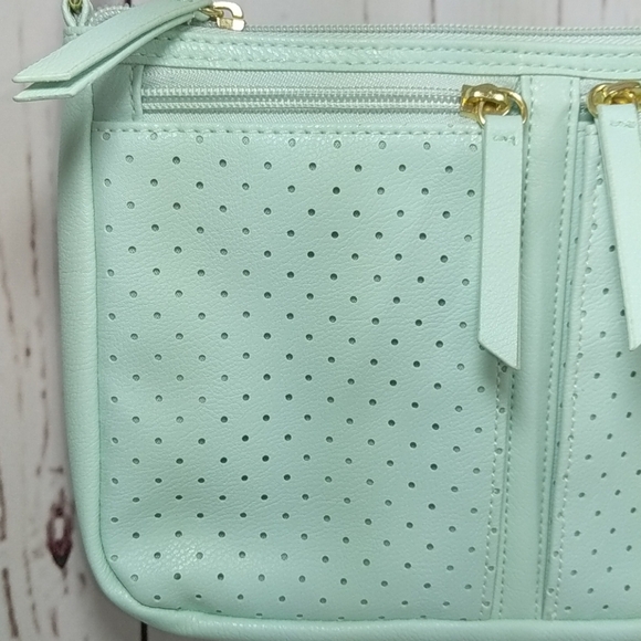 Mint Green Petite Laser Cut Crossbody Pouch Purse - Picture 3 of 13